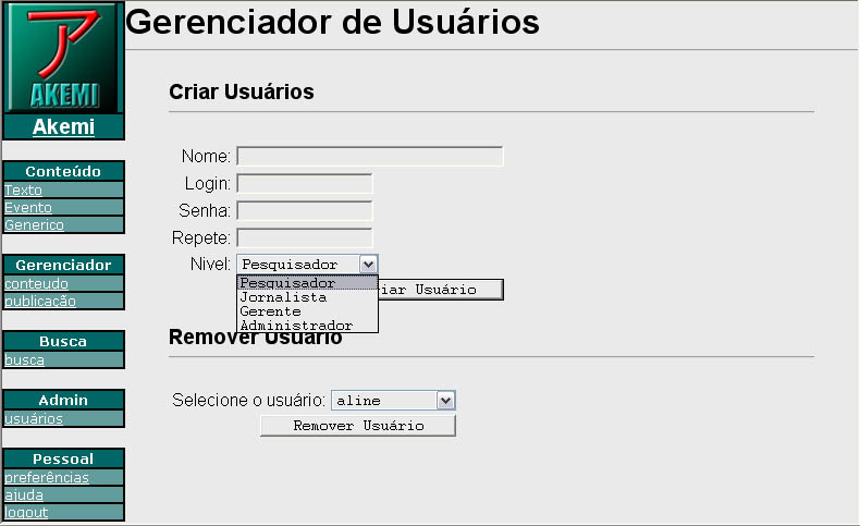 Imagem da tela de administrao dos usurios