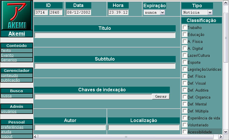 Parte da tela do editor de notcias