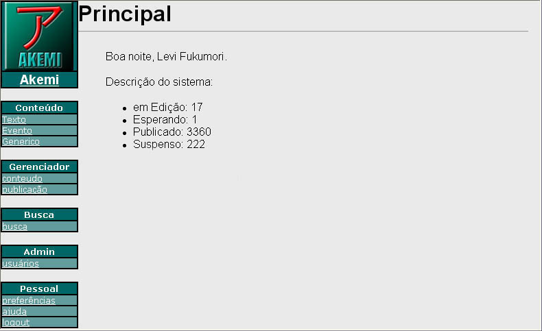Tela principal aps fazer o login
