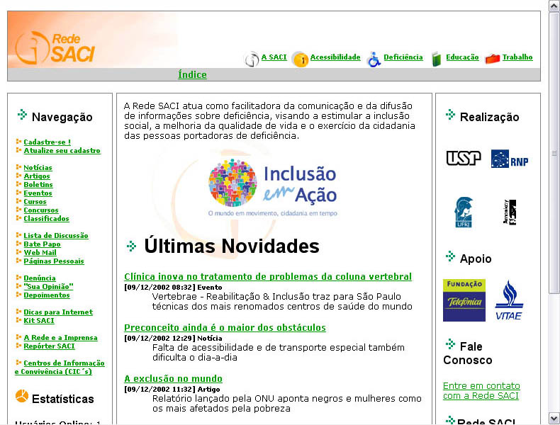 Pgina principal da Rede SACI usando o Izumi