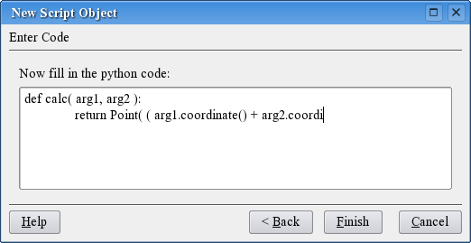 Introduzir o código para o ponto médio no assistente do Objecto de 'Script'.